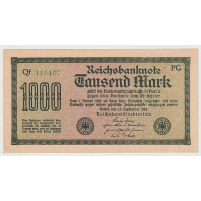 1922 1000 Márka - Tausend Mark bankjegy - Reichsbanknote Németország