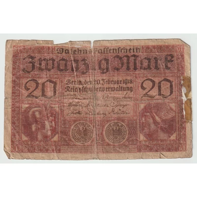 1918 20 Márka - Zwanzig Mark bankjegy - Reichsbanknote Németország
