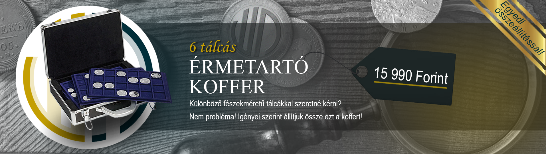 6 tálcás érmetartó koffer